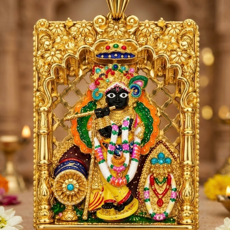 Pure SIlver 925 Shree Bankey Bihari Ji with Frame Pendant