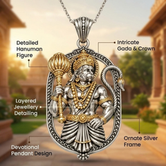 Pure Silver 925 Veer Hanuman Ji Pendant