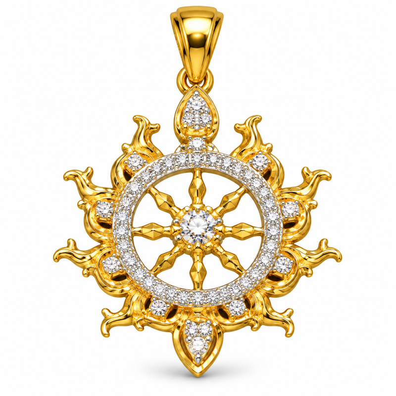 Pure Silver 925 Sudarshan Chakra with 24k Gold Plating Pendant