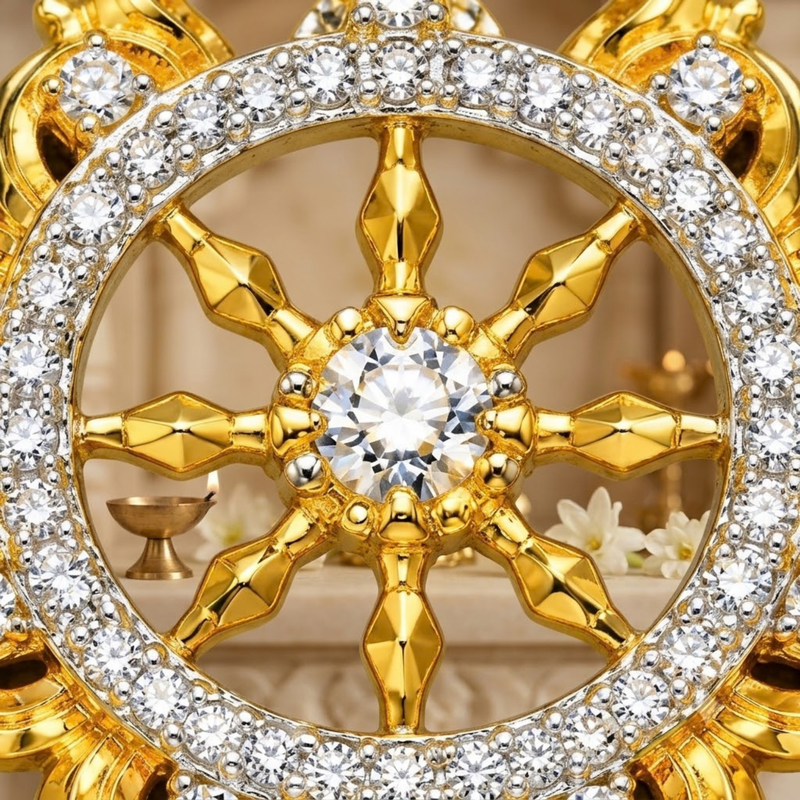 Pure Silver 925 Sudarshan Chakra with 24k Gold Plating Pendant