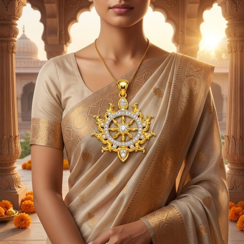 Pure Silver 925 Sudarshan Chakra with 24k Gold Plating Pendant