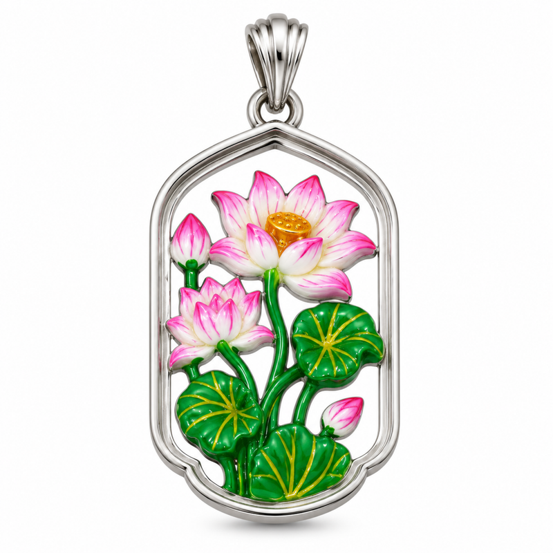 Pure Silver 925 Lotus Earring Set Pendent