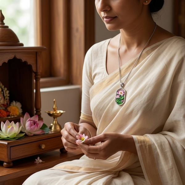 Pure Silver 925 Lotus Earring Set Pendent