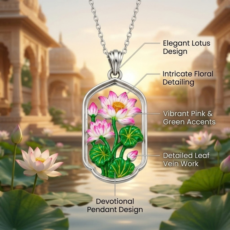 Pure Silver 925 Lotus Earring Set Pendent