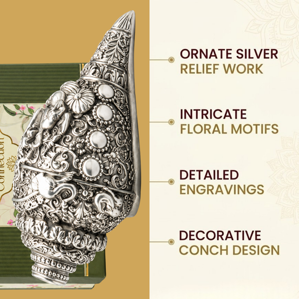 Antique Silver-Plated Shankh Conch (5 Inch)