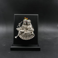 Silver-Plated Radha Krishna Idol with MDF Base