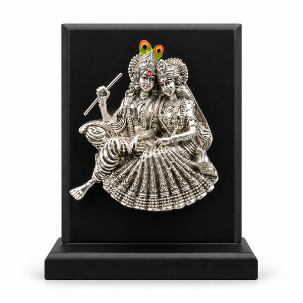 Silver-Plated Radha Krishna Idol with MDF Base