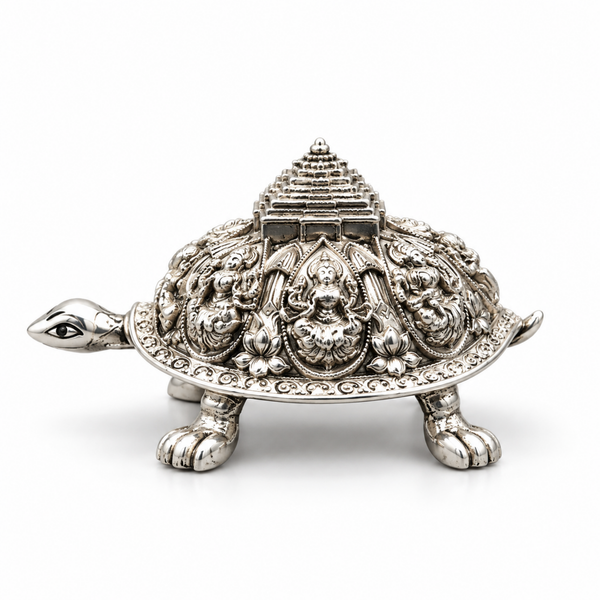 Silver-Plated Ashtalakshmi Tortoise Idol (3.5 Inch)