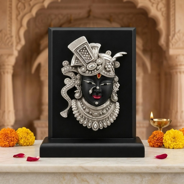 Shrinathji Silver-Plated Murti on MDF Base (6 Inch)