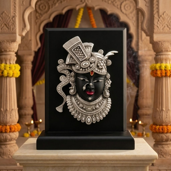 Shrinathji Silver-Plated Murti on MDF Base (6 Inch)