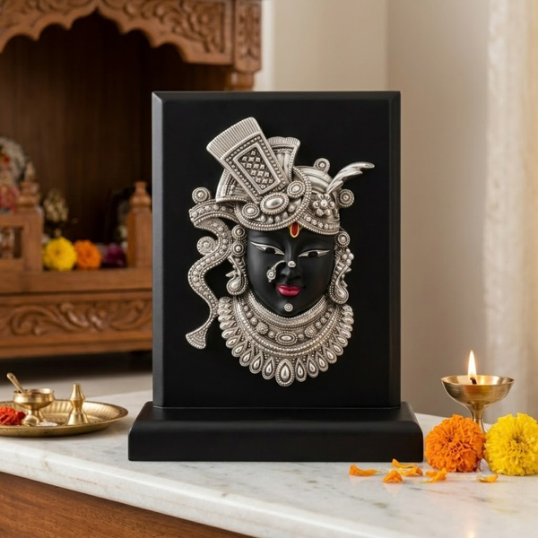 Shrinathji Silver-Plated Murti on MDF Base (6 Inch)
