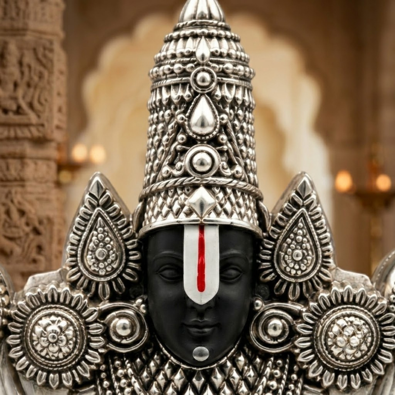 Tirupati Balaji Face 999 Silver-Plated Idol