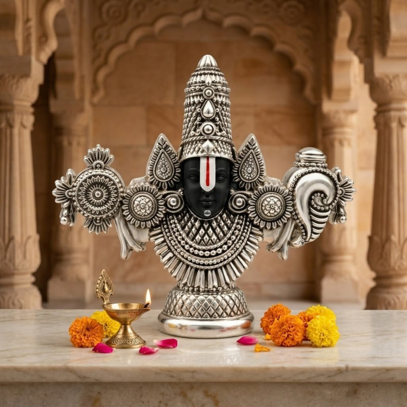 Tirupati Balaji Face 999 Silver-Plated Idol