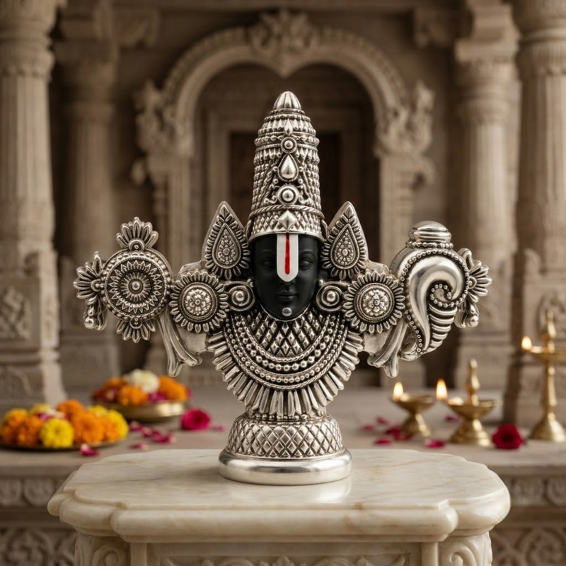 Tirupati Balaji Face 999 Silver-Plated Idol