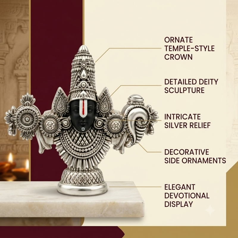 Tirupati Balaji Face 999 Silver-Plated Idol