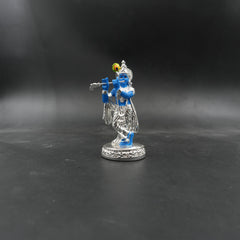 Flute Playing Krishna Silver-Plated Idol (4.5 Inch)
