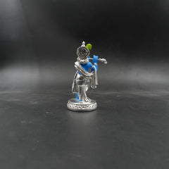 Flute Playing Krishna Silver-Plated Idol (4.5 Inch)