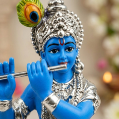 Flute Playing Krishna Silver-Plated Idol (4.5 Inch)