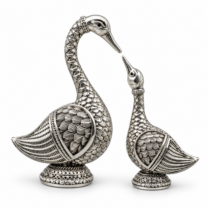 Silver-Plated Swan Pair Decorative Idol