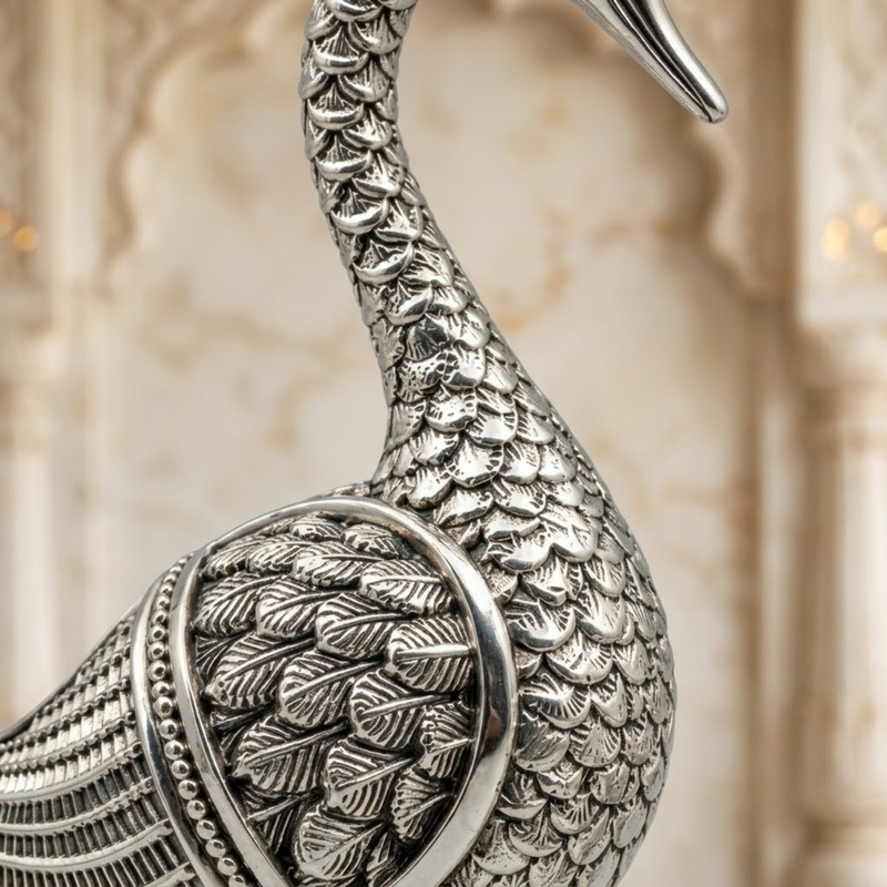 Silver-Plated Swan Pair Decorative Idol