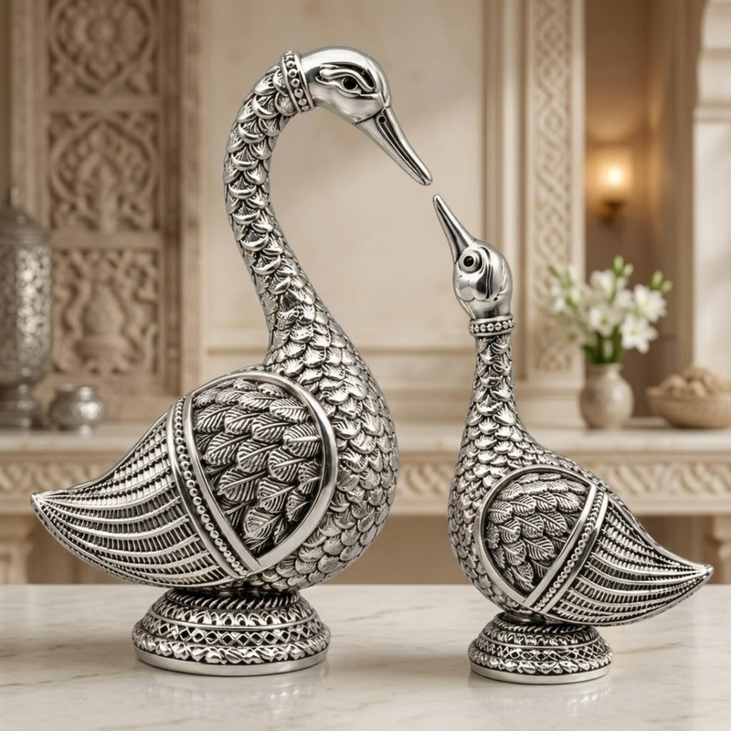 Silver-Plated Swan Pair Decorative Idol