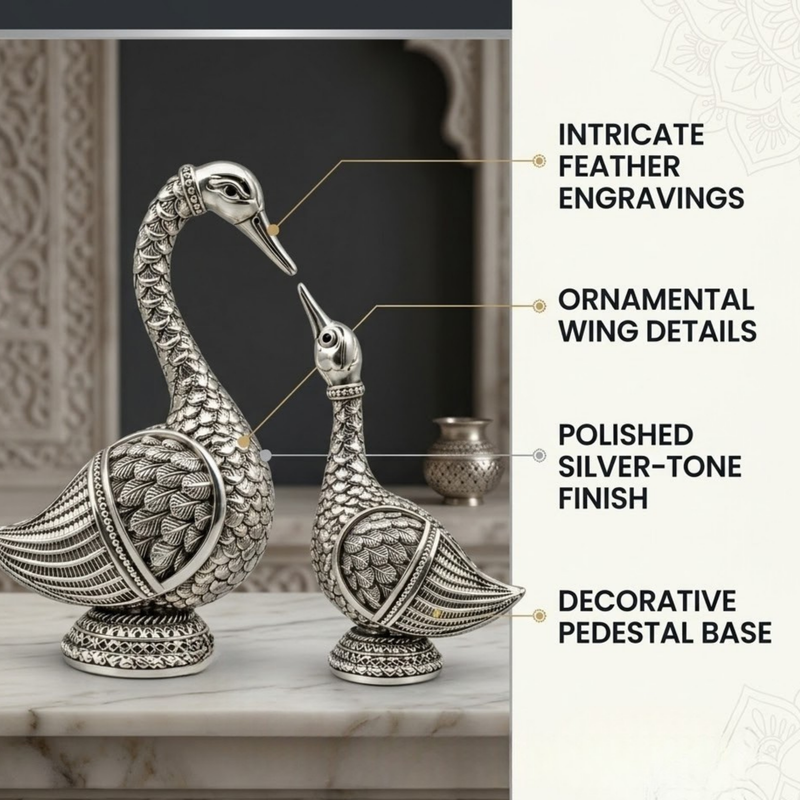 Silver-Plated Swan Pair Decorative Idol