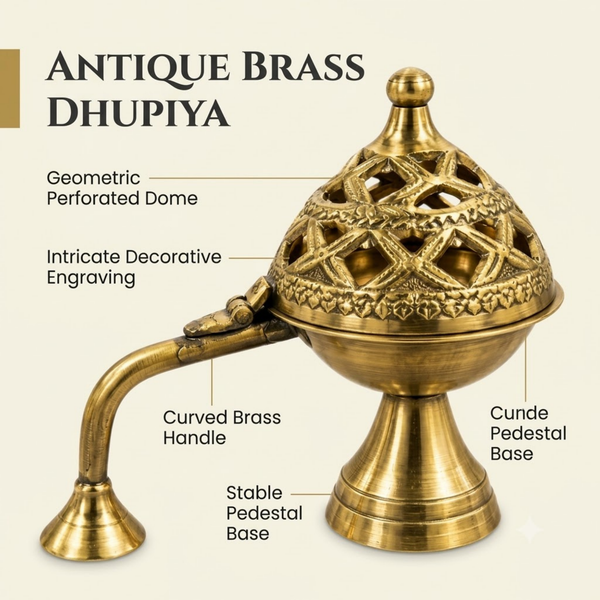 BRASS HANDLE DHUNI ARTI WITH TOP COVER
