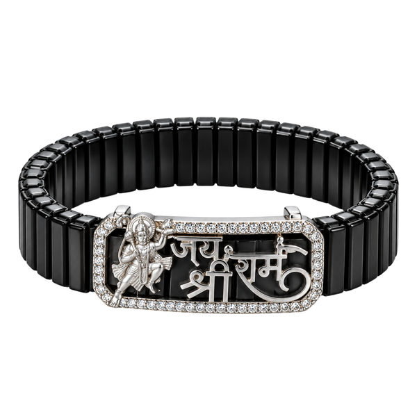 Silver Jai Shree Ram Black Ceramic Bracelet