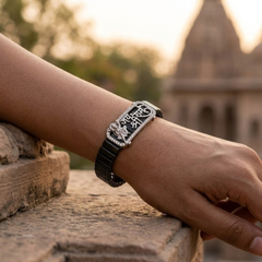 Silver Jai Shree Ram Black Ceramic Bracelet