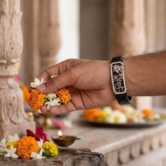 Silver Jai Shree Ram Black Ceramic Bracelet