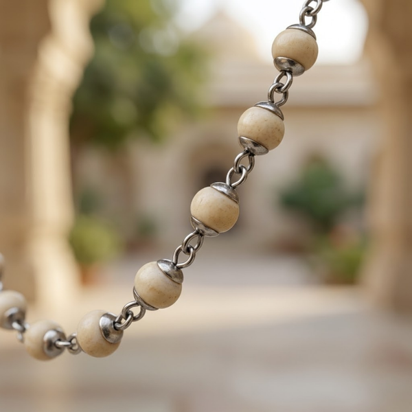 Silver 925 Pure Tulsi Kanti Mala Large Bead with Cap