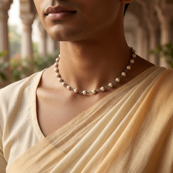 Silver 925 Pure Tulsi Kanti Mala Large Bead with Cap