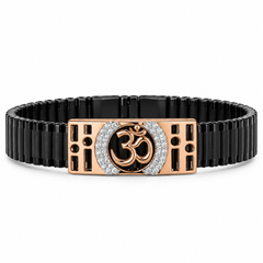 Silver Black Ceramic Om Bracelet