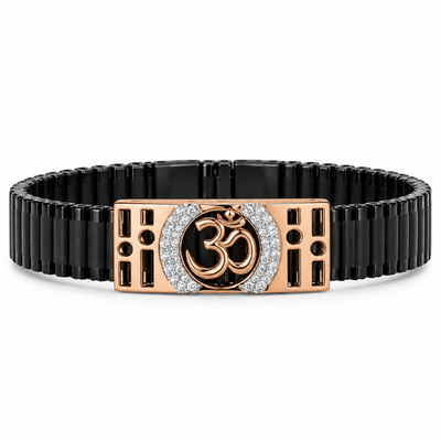 Silver Black Ceramic Om Bracelet