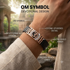 Silver Black Ceramic Om Bracelet