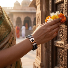 Silver Shri Ram Black Link Bracelet