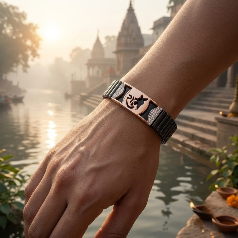 Silver Shri Ram Black Link Bracelet