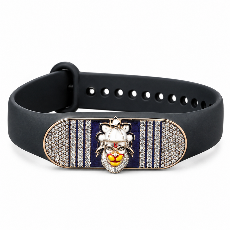 Silver Enameled Hanuman Silicone Belt Bracelet