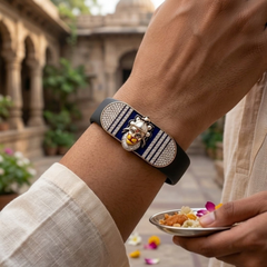 Silver Enameled Hanuman Silicone Belt Bracelet