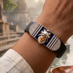 Silver Enameled Hanuman Silicone Belt Bracelet