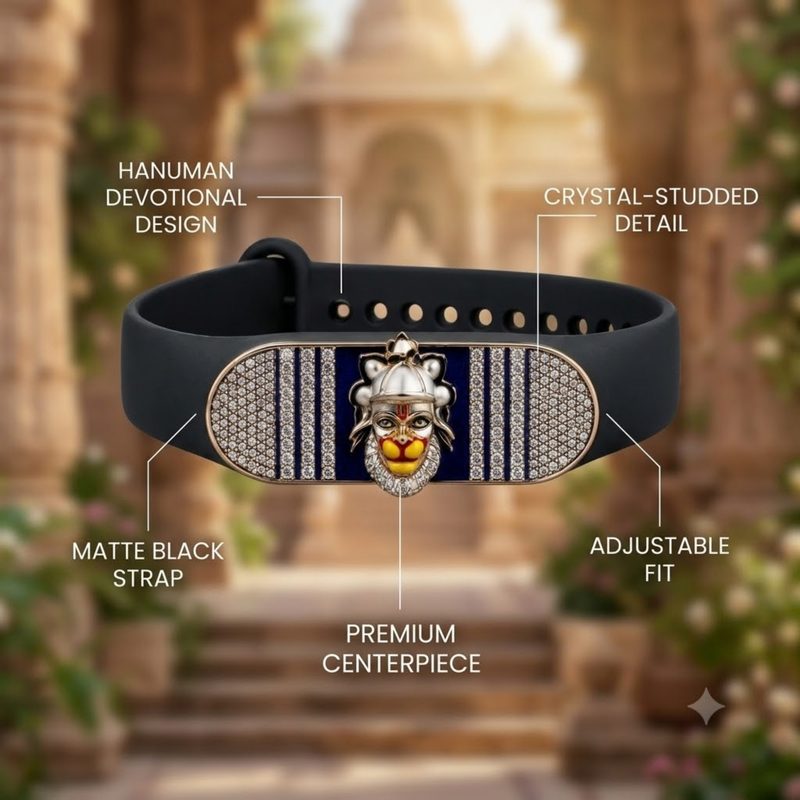 Silver Enameled Hanuman Silicone Belt Bracelet