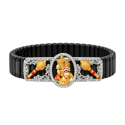 Silver Dual Gada Hanuman Ji Band Bracelet