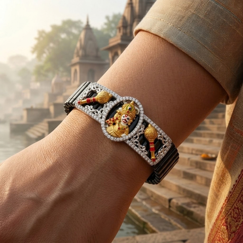 Silver Dual Gada Hanuman Ji Band Bracelet