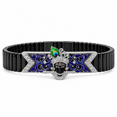 Silver Shri Krishna with Morpankha Band Bracelet