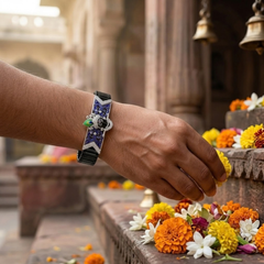 Silver Shri Krishna with Morpankha Band Bracelet