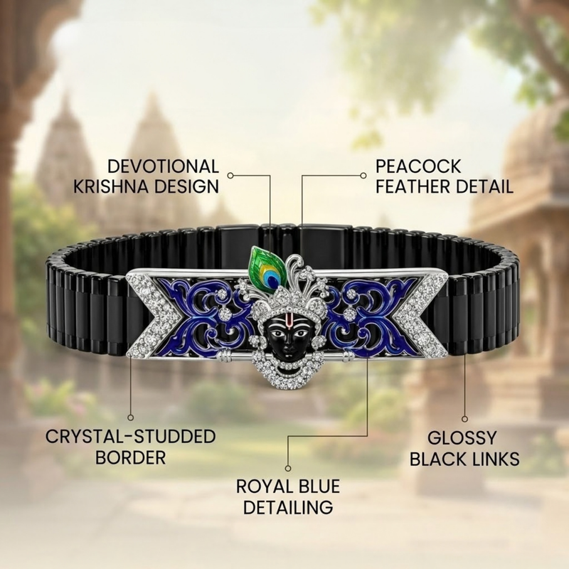 Silver Shri Krishna with Morpankha Band Bracelet