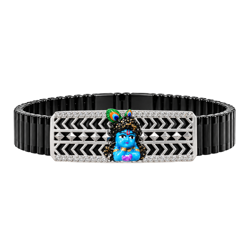 Silver Laddu Gopal with Morpankh Bracelet