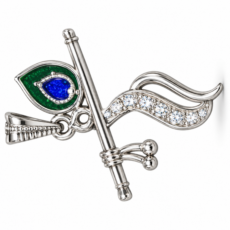 Pure Silver 925 Bansuri with Mor Pankha Pendent