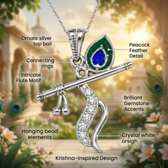 Pure Silver 925 Bansuri with Mor Pankha Pendent