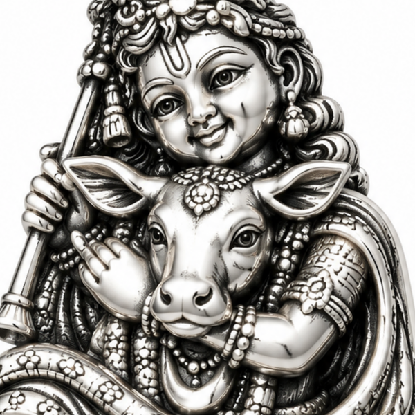 Pure Silver 925 Bal Gopal with Cow Pendant